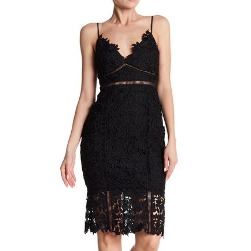 EUC Black Bardot Lace Midi Dress
